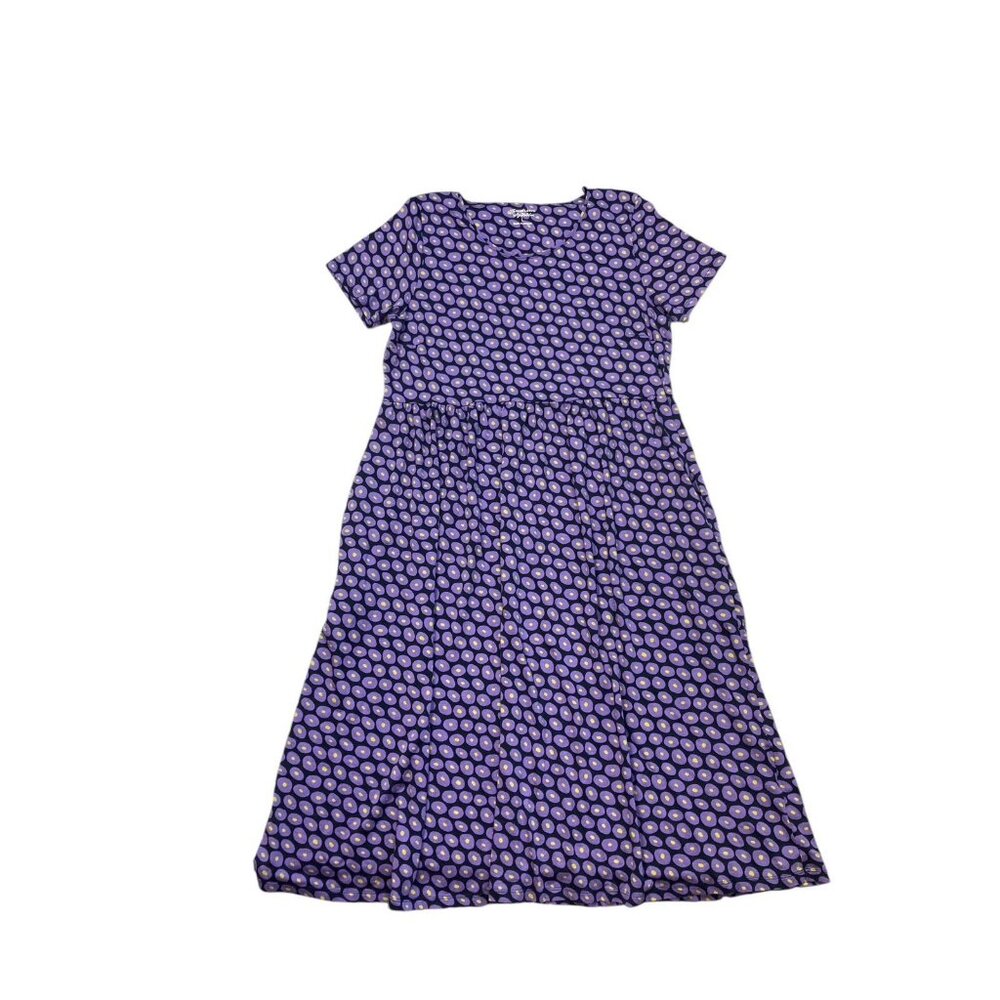 Gudrun Sjoden Organic Cotton Lagenlook Purple Print Short Sleeve Long Dress Sz L